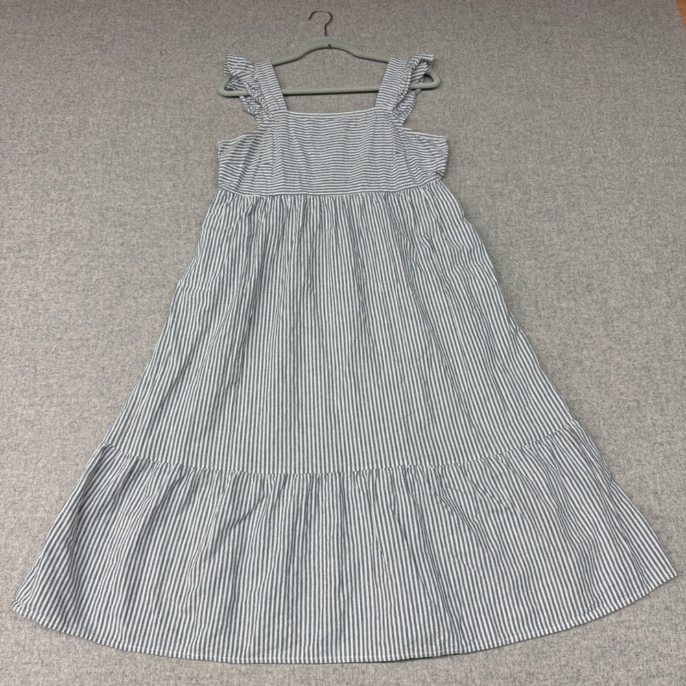 Universal Thread Midi Dress Medium Blue White Stripe Ruffle Smocked Tiered Cotto